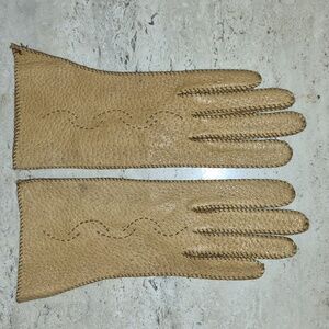 Vintage Beige Pig Skin Leather Gloves